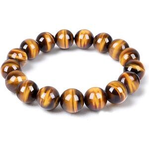 12Mm Tiger Eye Bracelet For Men Women,Release Stress And Fear,Courage And
